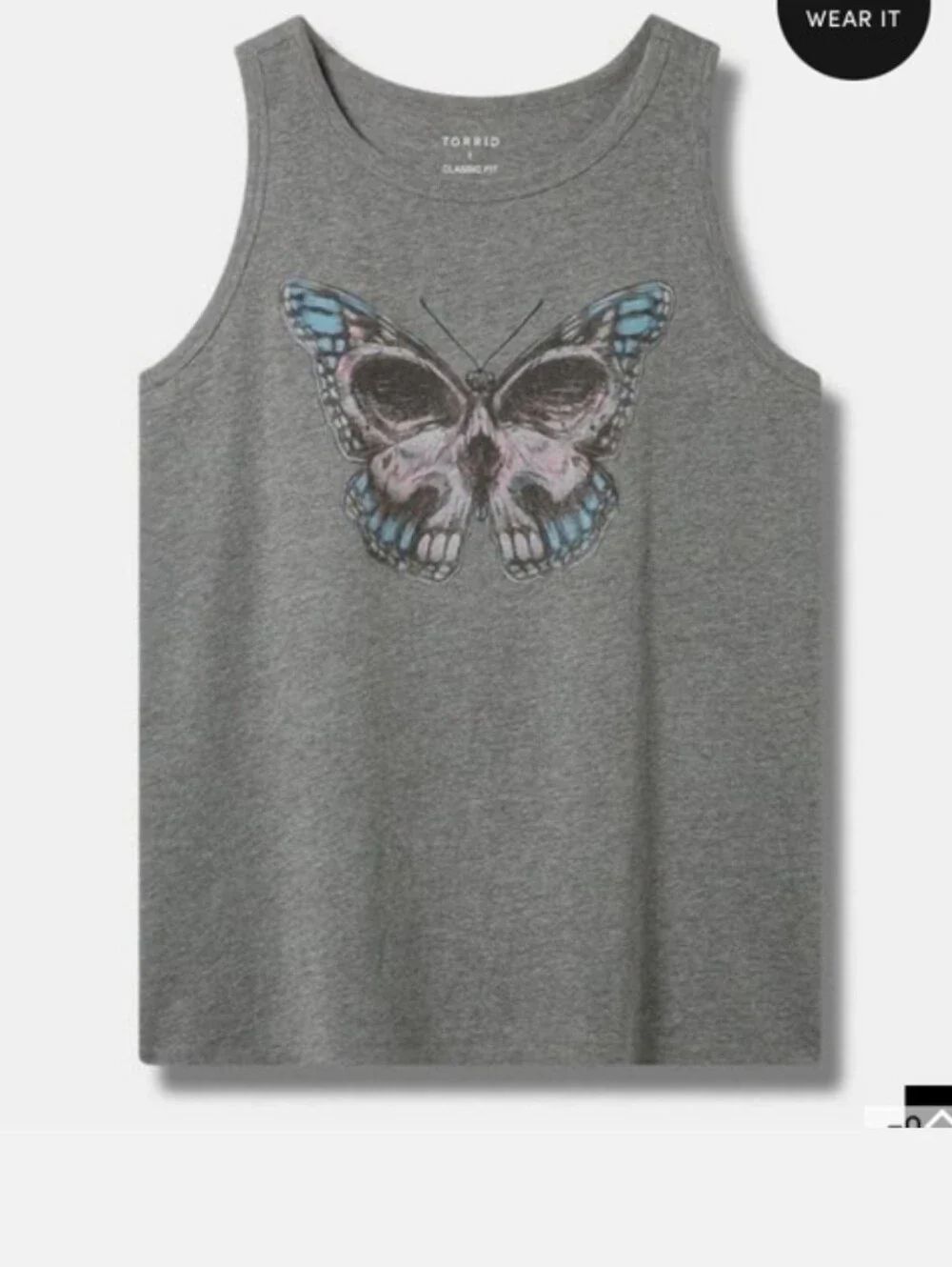Torrid Gray Butterfly Skull Graphic Tank Top - New